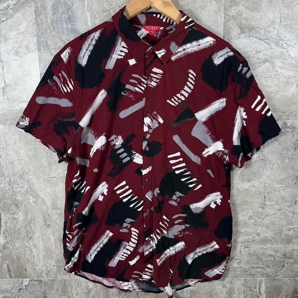 Guess red & black button up shirt Mens Size L Summer  #90s #menswear